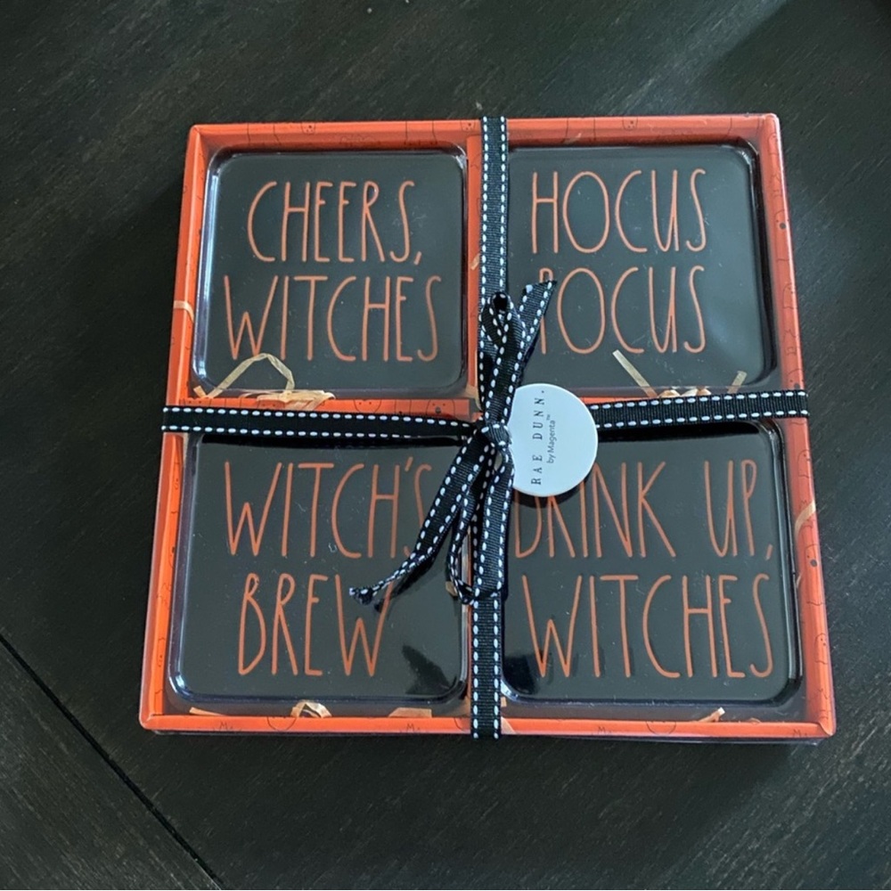 NIB Rae Dunn Black and Orange Halloween Coasters